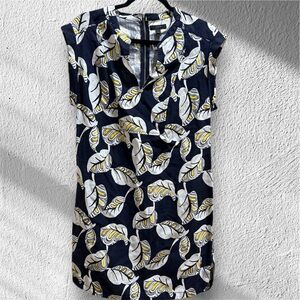 J. Crew Navy and Yellow Leaf Pattern Mini Dress